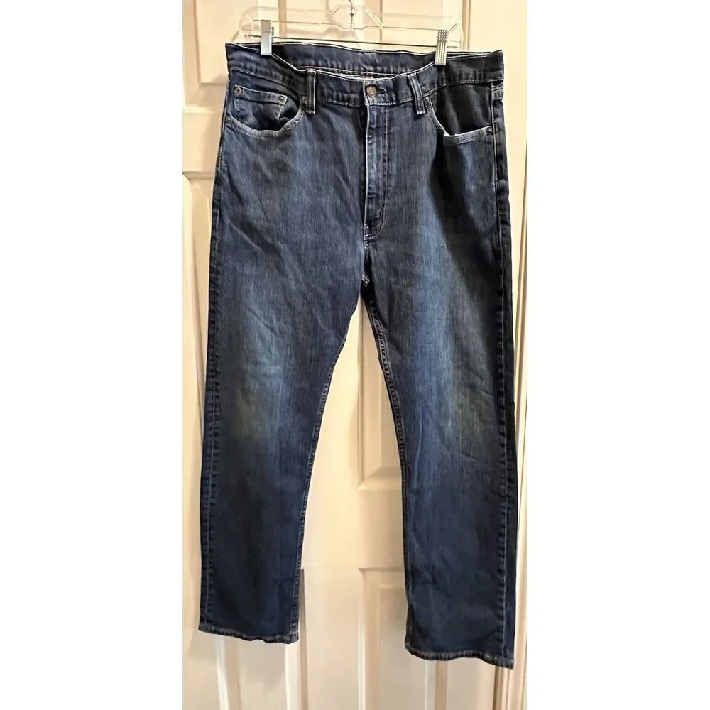 Levis 505 Jeans Mens 38x32 Blue Denim Regular Straight Leg‎ Stretch Dark Wash